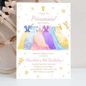 2 Editable Princess Birthday Invitation Princess Dress Up Invitation Magical Whimsical Royal Princess Party