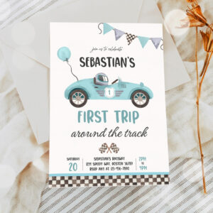 2 Editable Race Car 1st Birthday Invitation First Trip Around The Track Boy Vintage Red Race Car 1st Birthday Party Instant Download E5 1
