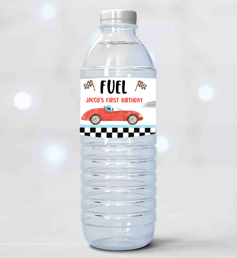 2 Editable Race Car Water Bottle Labels Race Red Car Birthday Party Fuel Racing Birthday Boy 2 Curious Download Printable Template Corjl 0424 1