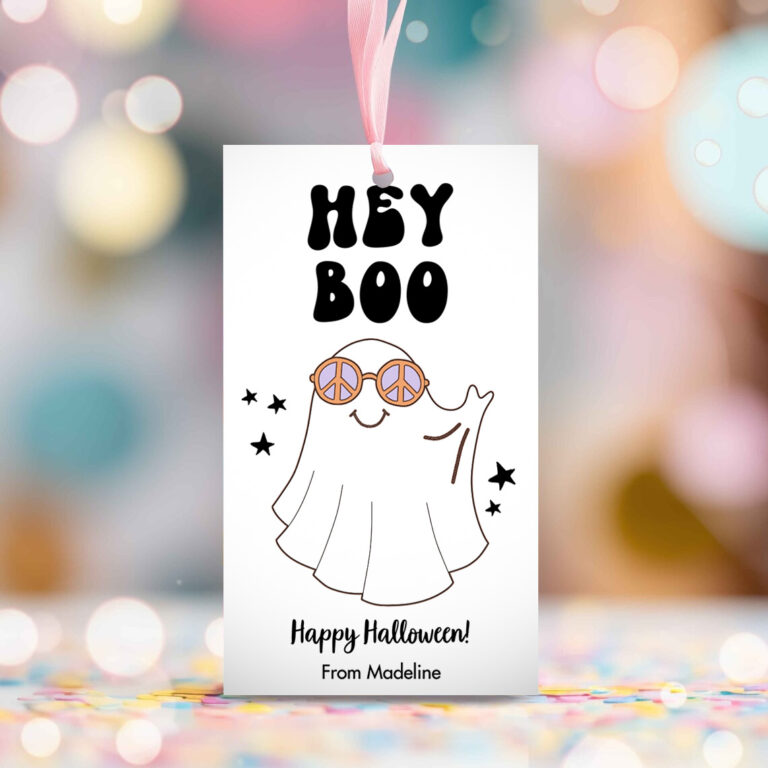 2 Editable Retro Halloween Favor Tags Hey Boo Gift Tags Costume Party Trick Or Treat Favor Tags School Classroom Download Printable Corjl 0261 1