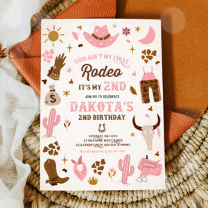 2 Editable Second Rodeo Cowgirl Birthday Party Invitation Pink Wild West Cowgirl 2nd Rodeo Southwestern Ranch Birthday