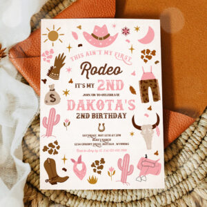 2 Editable Second Rodeo Cowgirl Birthday Party Invitation Pink Wild West Cowgirl 2nd Rodeo Southwestern Ranch Birthday Instant Download U8 1