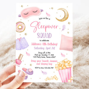 2 Editable Sleepover Squad Birthday Invitation Slumber Party Birthday Invite Pink Girl Spa Tween Teen Digital Download Template Corjl 0447 1