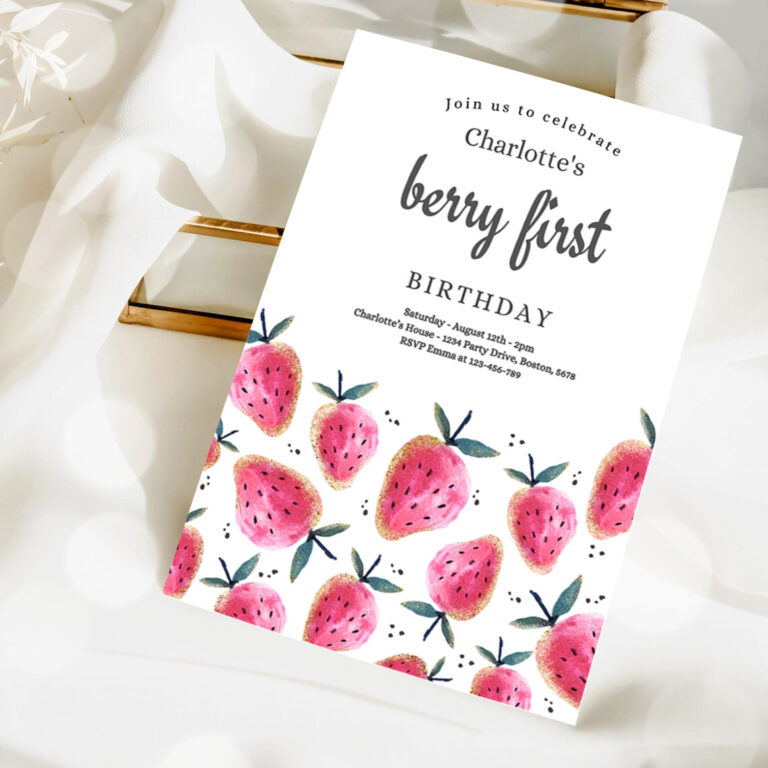 2 Editable Strawberry 1st Birthday Invite Berry First Birthday Invitation Summer Berries 1st Birthday Berry Sweet