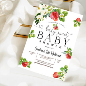 2 Editable Strawberry Baby Shower Invitation Berry Sweet Baby Shower Invite Berry Sweet Baby Shower Invite Printable