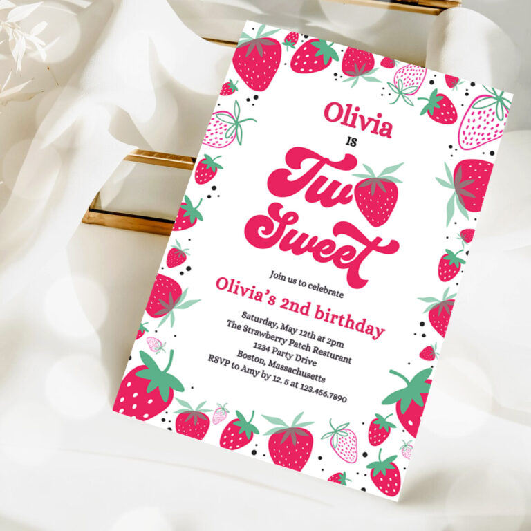 2 Editable Strawberry Two Sweet Birthday Invitation Two Sweet Strawberry 2nd Birthday Summer Berries Party