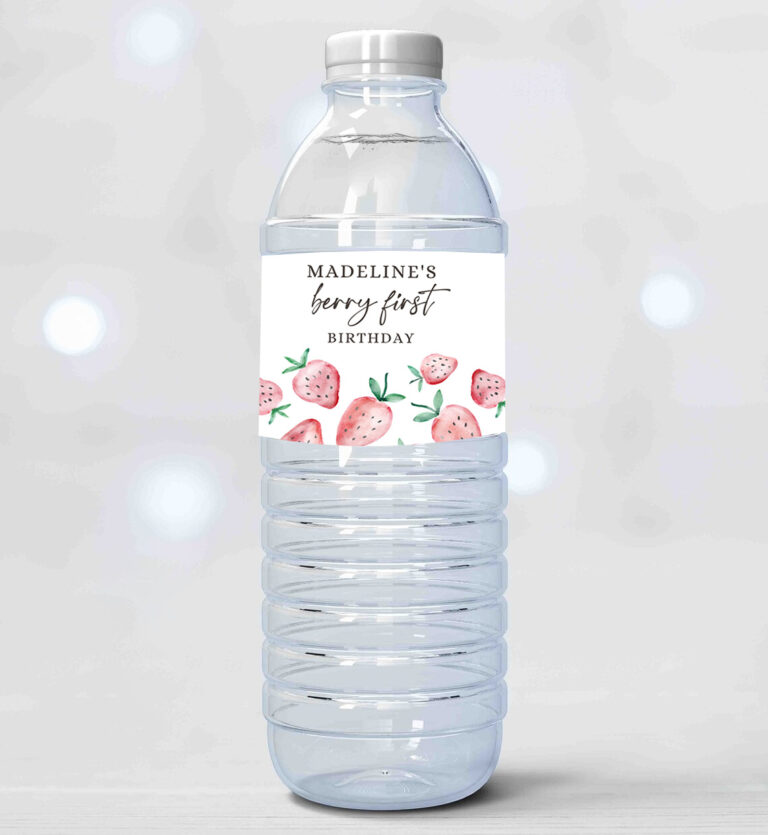 2 Editable Strawberry Water Bottle Label Strawberry Birthday Decor Berry Sweet 1st Birthday First Printable Bottle Label Template Corjl 0399 1
