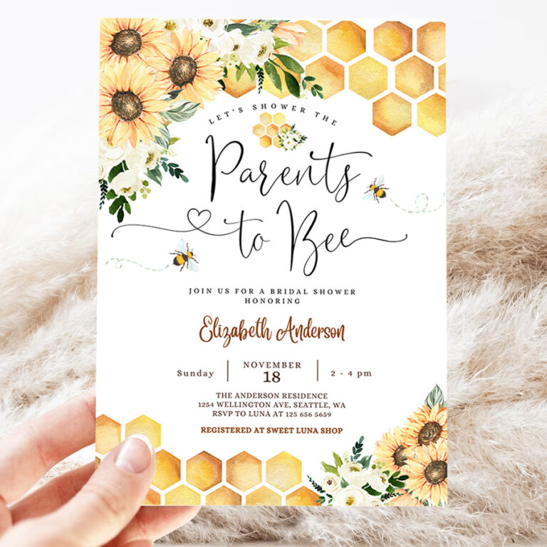 2 Editable Sunflower Bee Parents to Bee Baby Shower Invitation Gender Neutral Baby Shower Invite Printable Template