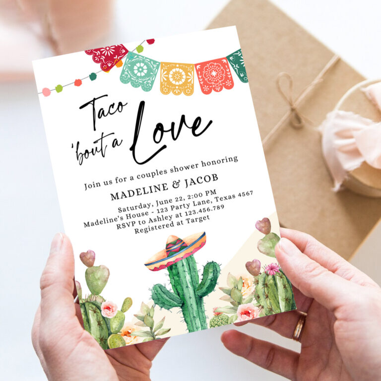 2 Editable Taco Bout Love Couples Shower Invitation Fiesta Cactus Succulent Mexican Desert Digital Download Corjl Template Printable 0404 1