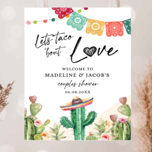 2 Editable Taco Bout Love Welcome Sign Couples Shower Cactus Mexican Succulent Bridal Shower Wedding Watercolor Corjl Template Printable 0404 1