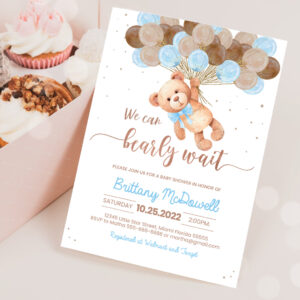 2 Editable Teddy Bear Baby Shower Invitation Bear Themed Baby Shower Party Invite Printable Bear with Balloons Invitations