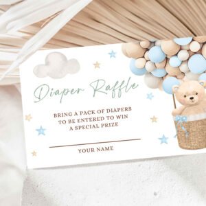 2 Editable Teddy Bear Hot Air Balloon Baby Shower Diaper Raffle Boy Blue Teddy Bear Baby Shower We Can Bearly Wait Shower Instant Download 4H 1