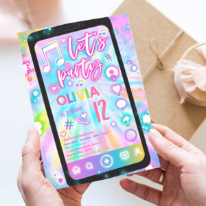 2 Editable Tie Dye Music Birthday Invitation Music App Teen Tween Birthday Party Musical App Social Media Birthday Party