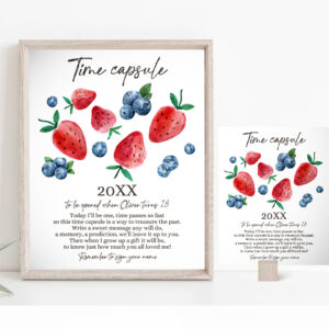2 Editable Time Capsule Berry First Birthday Strawberry Blueberry Party Decorations Berry Sweet Party Girl Boy Template Printable Corjl 0399 1