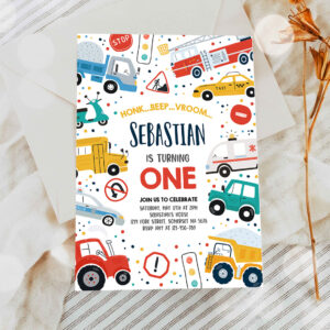 2 Editable Transportation Birthday Party Invitation Trucks Cars Diggers Tractor First Responders Birthday Party Invitation