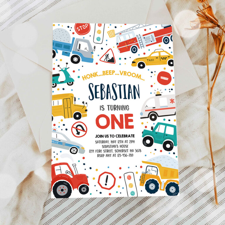 2 Editable Transportation Birthday Party Invitation Trucks Cars Diggers Tractor First Responders Birthday Party Invitation