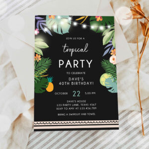 2 Editable Tropical Birthday Invitation Tropical Party Adult Birthday Man Woman Palm Leaves Hawaiian Party Invite
