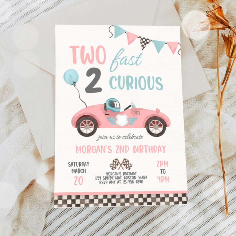 2 Editable Two Fast Birthday Invitation Pink Two Fast Girl Pink Race Car 2nd Birthday Party Two Fast 2 Curious Race Car Party 1