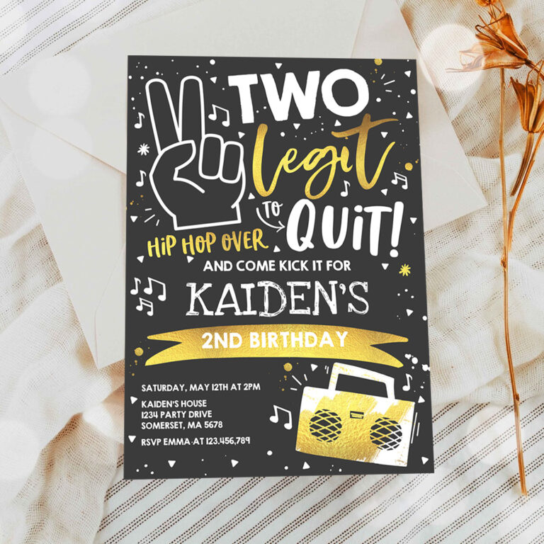2 Editable Two Legit To Quit Birthday Party Invitation Black Gold Two Legit To Quit 2nd Birthday Party Boy Hip Hop 2nd Birthday Party 1