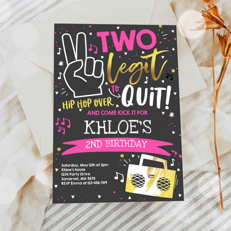 2 Editable Two Legit To Quit Birthday Party Invitation Black Two Legit To Quit 2nd Birthday Girl Pink Hip Hop 2nd Birthday Party 1