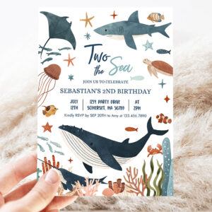 2 Editable Two the Sea 2nd Birthday Party Invitation Under The Sea 2nd Birthday Whale Shark Sea Life Party 1
