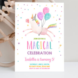 2 Editable Unicorn Birthday Invitation Magical Party Invite Girl Pink First Birthday Digital Invite Template Download Corjl 0336 1