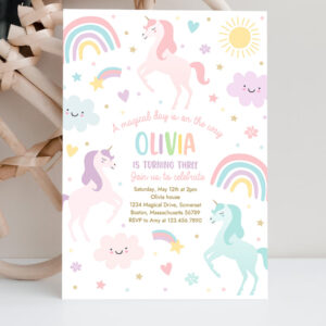 2 Editable Unicorn Birthday Invitation Magical Pastel Rainbow Unicorn Birthday Party Whimsical Fairytale Unicorn Party Instant Download UY6 1