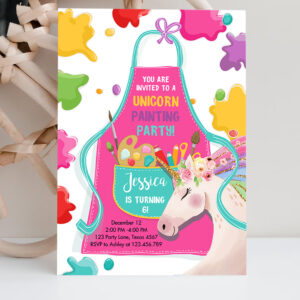2 Editable Unicorn Painting Party Invitation Art Party Birthday Invite Girl Paint Craft Party Download Printable Template Digital Corjl 0319 1