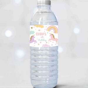 2 Editable Unicorn Water Bottle Labels Unicorn Birthday Girl Magical Unicorn Party Decor Rainbow Printable Bottle Labels Template Corjl 0426 1