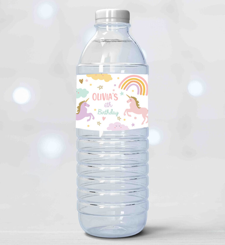 2 Editable Unicorn Water Bottle Labels Unicorn Birthday Girl Magical Unicorn Party Decor Rainbow Printable Bottle Labels Template Corjl 0426 1