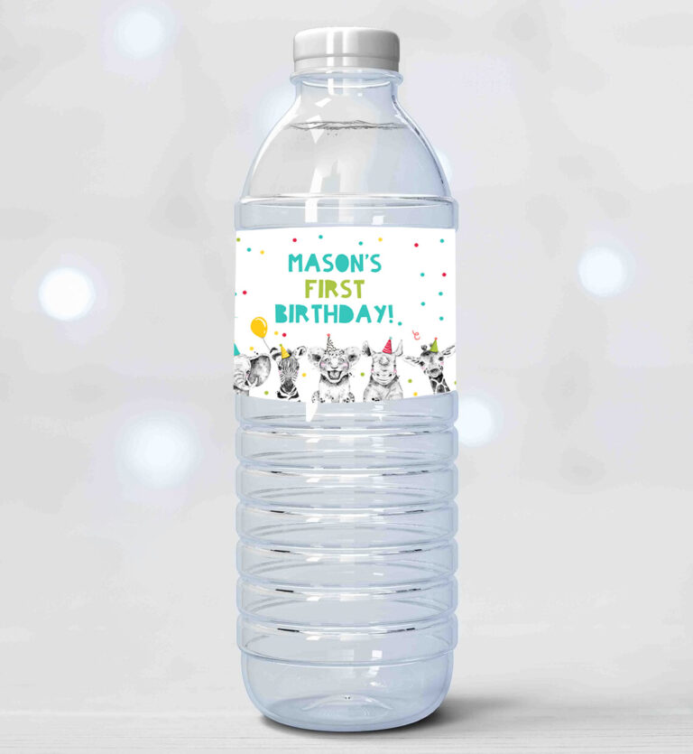 2 Editable Water Bottle Labels Party Animals Birthday Wild One Birthday Decor Safari Animals Zoo Printable Bottle Wrappers Template Corjl 0390 1