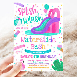 2 Editable Waterslide Birthday Party Invitation Water Slide Bash Summer Pool Party Girly Pink Pool Party BBQ Pool Party 1