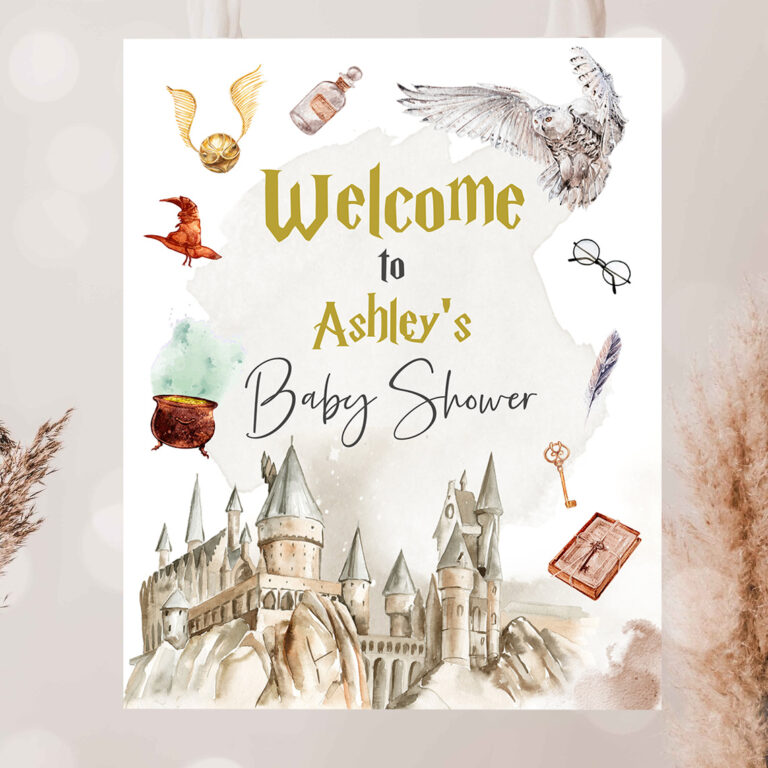 2 Editable Wizard Baby Shower Welcome Sign Magic School Shower Welcome Poster Magical Bundle Wizardry Neutral Template Corjl PRINTABLE 0440 1