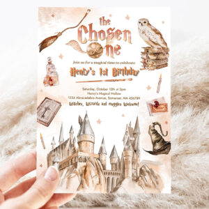 2 Editable Wizard Birthday Party Invitation The Chosen One 1st Birthday Party Magic School Wizardry Birthday Party 1