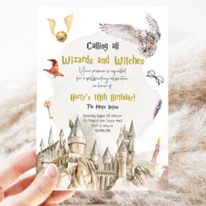 2 Editable Wizards Witches Birthday Invitation Magical Birthday Invite Castle Wizardry Party Download Printable Template Digital Corjl 0440 1