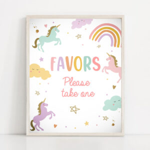2 Favors Sign Unicorn Birthday Party Sign Unicorn Party Sweet Table Sign Rainbow Girl pastel Unicorn Favors Download Digital PRINTABLE 0426 1