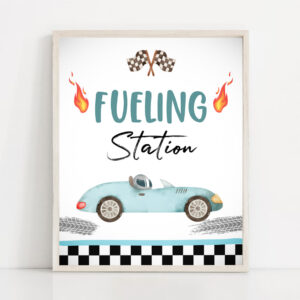 2 Fueling Station Race Car Sign Race Car Birthday Party Sign Two Fast Birthday Party Blue Vintage Racing Car Drinks Download PRINTABLE 0424 1
