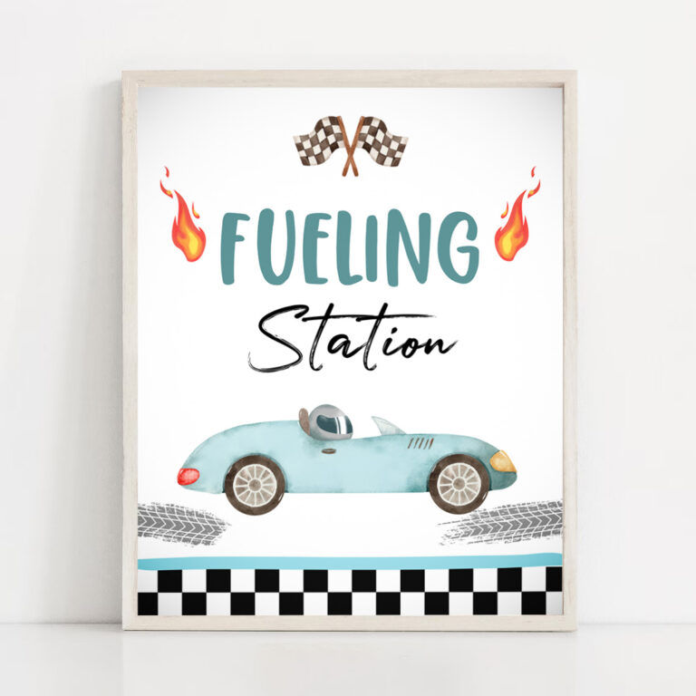 2 Fueling Station Race Car Sign Race Car Birthday Party Sign Two Fast Birthday Party Blue Vintage Racing Car Drinks Download PRINTABLE 0424 1
