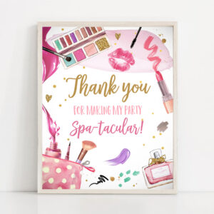 2 Spa Party Sign Spa Birthday Sign Makeup Party Sign Girl Thank You Sign Glitz and Glam Party Favor Table Decor Pajama Download Printable 0420 1