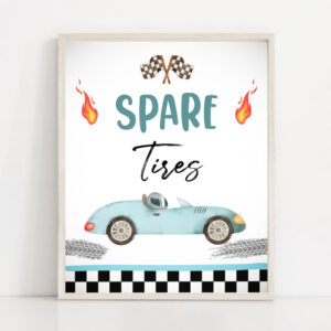 2 Spare Tires Race Car Sign Race Car Birthday Party Sign Two Fast Birthday Party Blue Vintage Racing Car Decorations Download PRINTABLE 0424 1