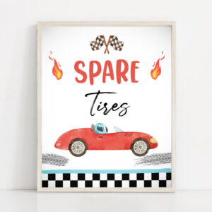 2 Spare Tires Race Car Sign Race Car Birthday Party Sign Two Fast Birthday Party Red Vintage Racing Car Decorations Download PRINTABLE 0424 1