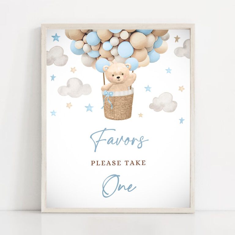 2 Teddy Bear Hot Air Balloon Shower Favors Please Take One Sign Boy Blue Teddy Bear Baby Shower We Can Bearly Wait Shower Instant Download 4H 1