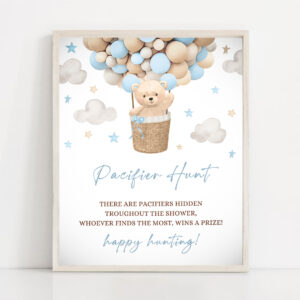 2 Teddy Bear Hot Air Balloon Shower Pacifier Hunt Sign Boy Blue Teddy Bear Baby Shower We Can Bearly Wait Shower Instant Download 4H 1