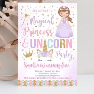 2 Unicorn And Princess Birthday Invitation Unicorn And Princess Magical Birthday Party Invitation 1