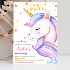 2 Unicorn Birthday Invitation Rainbow Party Gold Glitter Pink Girl Magical Day Invites EDITABLE Printable Template 1