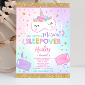 2 Unicorn Slumber Party Invitation Unicorn Sleepover Birthday Invitation Magical Unicorn Sleepover Party 1