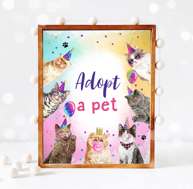 3 Adopt a Pet Birthday Sign Cats and Dogs Party Kitty Birthday Puppy Adoption Sign Pawty Decor Party Animals Sign Girl Download RINTABLE 0460 1