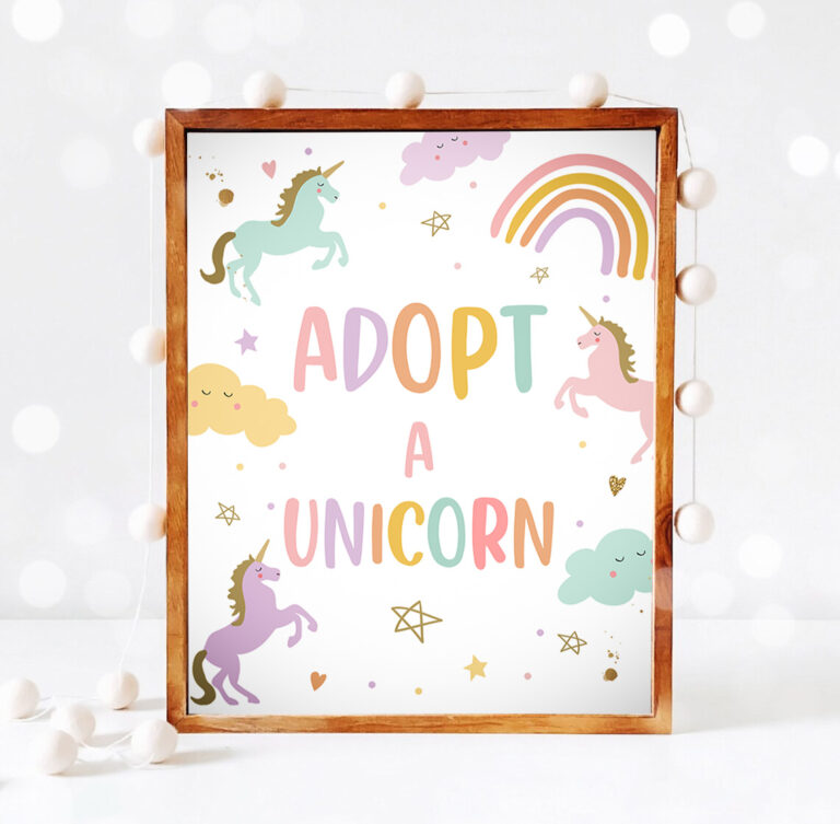 3 Adopt a Unicorn Birthday Sign Unicorn Adoption Sign Birthday Decor Magical Party Pastel Rainbow Sweet Girl Decor Download PRINTABLE 0426 1