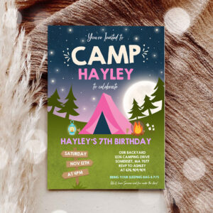 3 Camping Birthday Invitation Camping Party Invitation Camp Out Under The Stars Girly Glamping Party