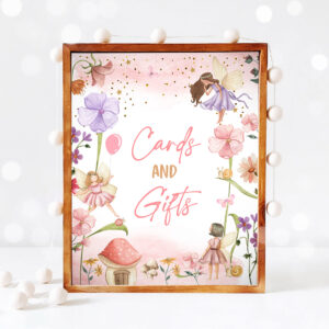 3 Cards and Gifts Sign Fairy Birthday Sign Gifts Table Decor Magical Fairy Garden Tea Party Decor Girl Table Sign Decorations PRINTABLE 0406 1